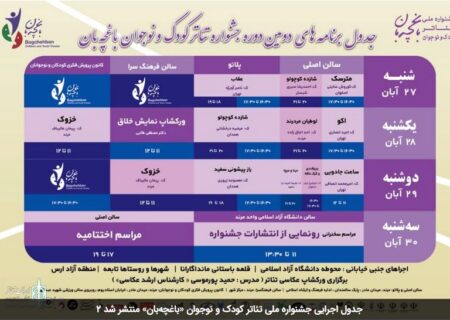 جدول اجرایی جشنواره ملی تئاتر کودک و نوجوان «باغچه‌بان» منتشر شد